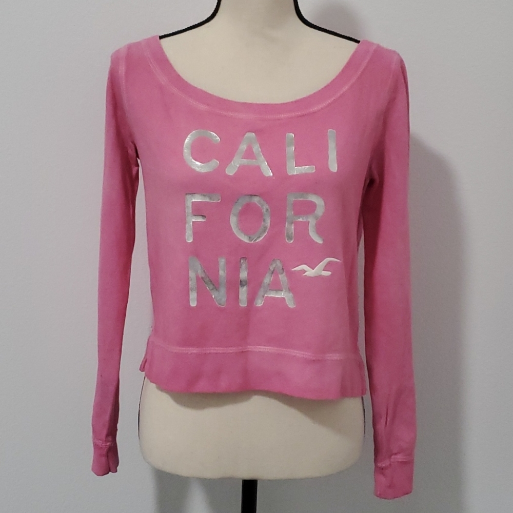 Vintsge Y2K Hollister Pink and Silver Sweatshirt